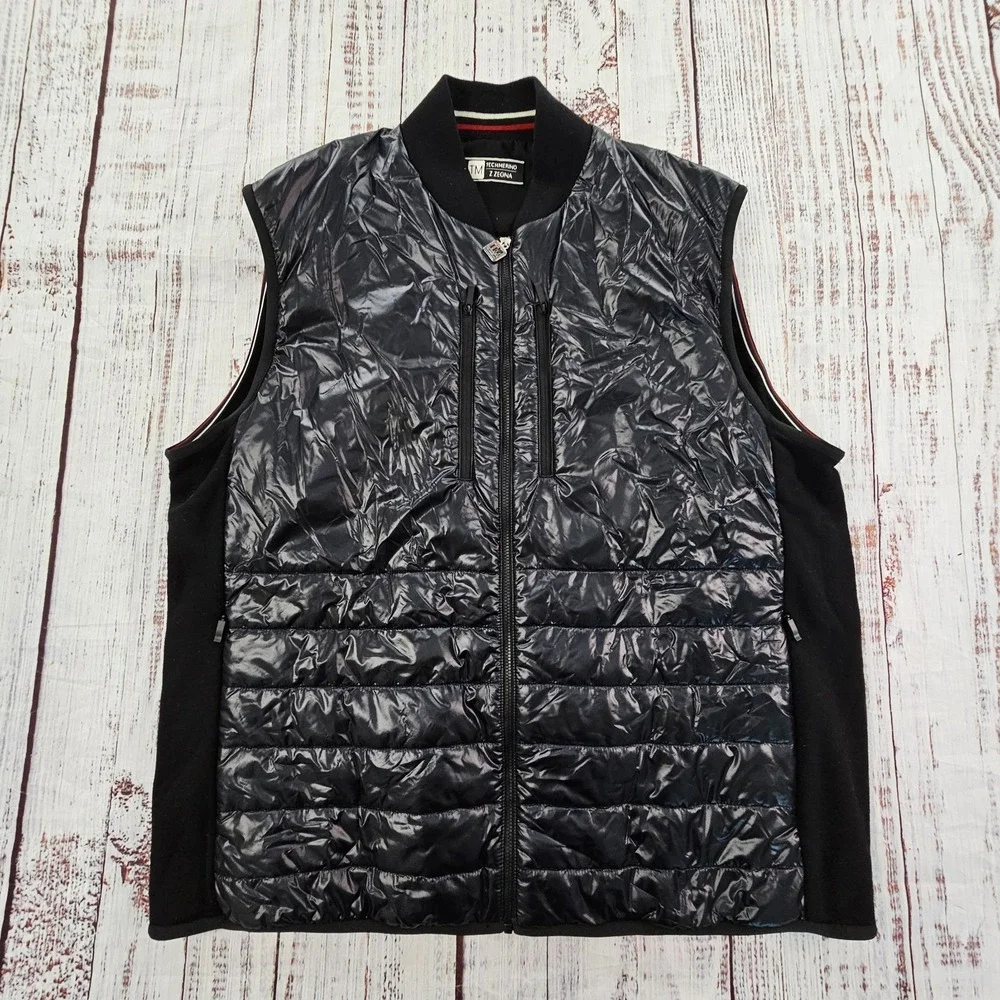 Z Zegna TechMerino Black Quilted Zip Vest Wool Mixed Media Luxury Gilet 3XL - Picture 1 of 15